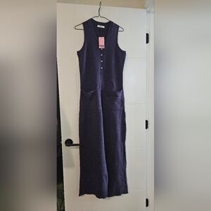 Smash + Tess Navy Waffle Knit Sleeveless Jumpsuit